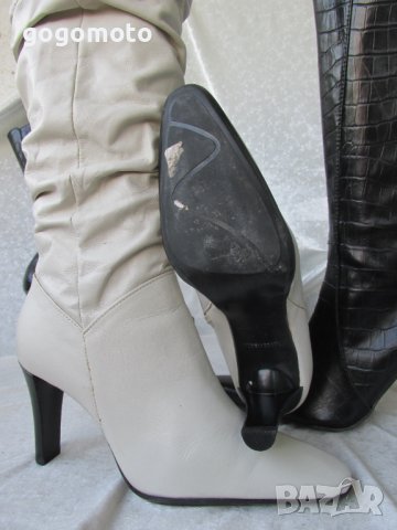 КАТО НОВИ дамски 36 - 37 кожени ботуши- бели,естествена кожа, made in BRAZIL