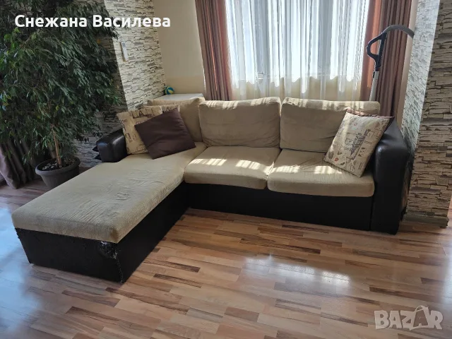 Ъглов диван ,текстил/ кожа, снимка 4 - Дивани и мека мебел - 56079044