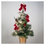 Декоративна коледна елха с червени панделки в саксия, 20 LED, 50см, снимка 1