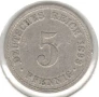 Germany-5 Pfennig-1893 A-KM# 11-Wilhelm II-type 2-small shield, снимка 1