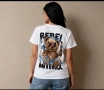 Дамска бяла тениска с щампа – REBEL MAVERICK, принт на гърба, снимка 1