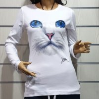 Нова дамска блуза с дълъг ръкав с 3D принт Котка със сини очи, снимка 4 - Блузи с дълъг ръкав и пуловери - 30655539