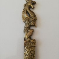 Античен китайски месингов нож за писма-рядък и уникален, снимка 8 - Антикварни и старинни предмети - 33753241