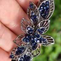 Луксозна метална шнола с тъмно сини камъни , снимка 2 - Аксесоари за коса - 38016994