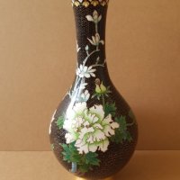 Красива 19ти век Китайска Клазоне бронзова клетъчен емайл ваза, снимка 2 - Вази - 42262468