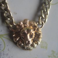 Страхотен позлатен бронзов ланец верига с лъв , снимка 2 - Колиета, медальони, синджири - 36917046