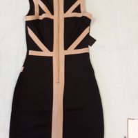 Черна луксозна ластична рокля с бежова гарнитура , с дълъг стабилен цип , елегантна , къса, секси , снимка 9 - Рокли - 37249692