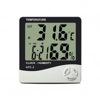 Термометър за вътрешна температура, влагомер, часовник, Метеостанция - код HTC-2, снимка 1 - Друга електроника - 34275437
