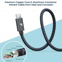 RAMPOW USB 3.0 - USB C кабел, QC 3.0, 56kOhm, Space Grey - 3 метра, снимка 6 - USB кабели - 40114770