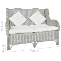 2-местен диван, сив, естествен ратан и лен, снимка 2 - Дивани и мека мебел - 44650593