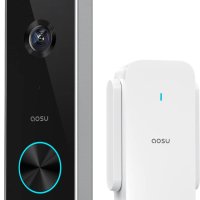 Безжична камера за звънец AOSU, захранван с батерии видео звънец със звънец, 2K резолюция,, снимка 1 - IP камери - 42660426