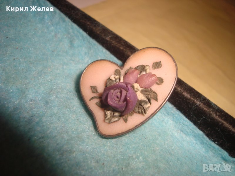 СТАРА ФЛОРАЛНА ВИНТИДЖ БРОШКА СЪРЧИЦЕ РЪЧНА ХУДОЖЕСТВЕНА ИЗРАБОТКА ПОСРЕБРЕНА 23753, снимка 1