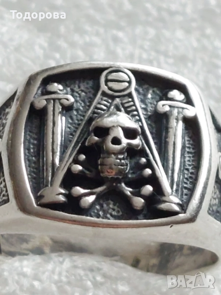 Много рядък,автентичен, сребърен масонски пръстен,сребро 925, снимка 1