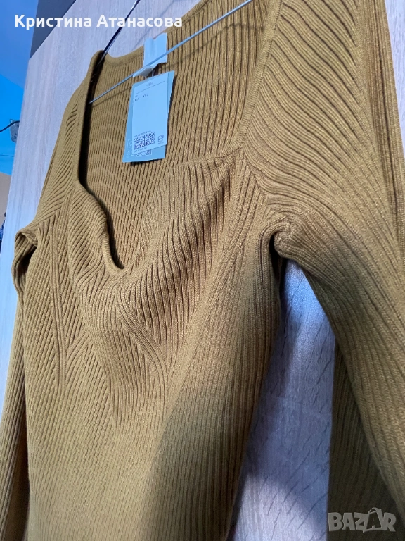 Дамска Блуза рипс цвят каки, снимка 1