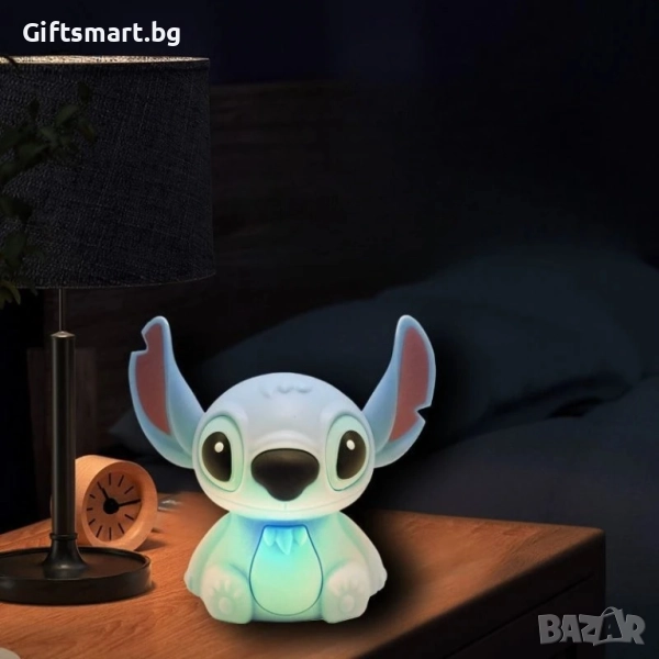 Силиконова, детска лампа Stitch, 14x16см, USB зареждане, Вградена батерия, снимка 1