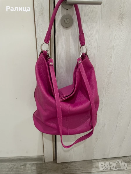 Дамска чанта цикламена естествена кожа, снимка 1