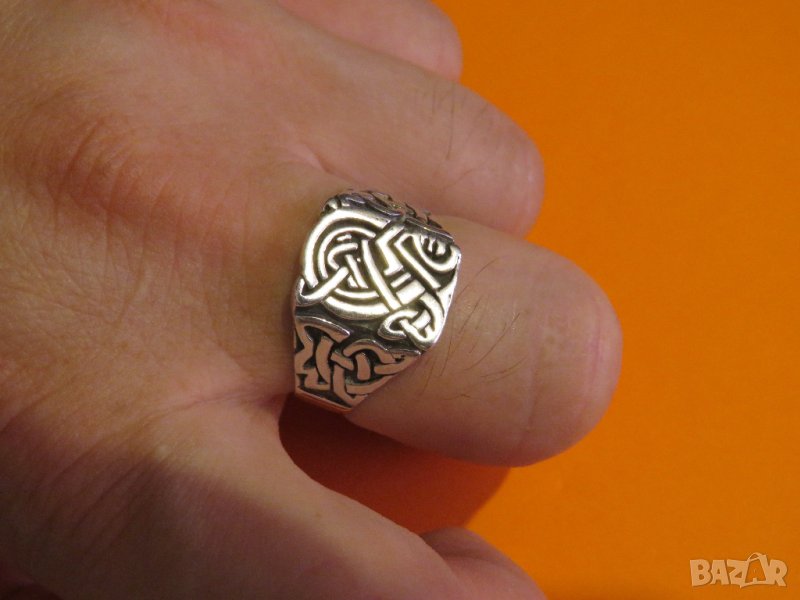 Старинен Мъжки сребърен пръстен  орнаменти викингски възел  - символът на вечноста., снимка 1