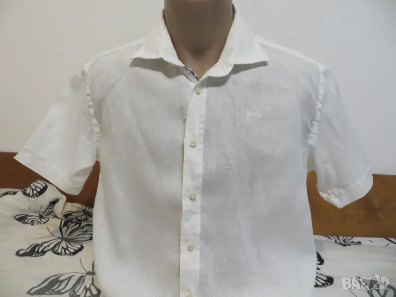 Мъжка риза с къс ръкав от лен SAND, снимка 1