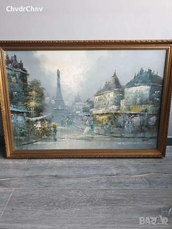 Green 101х71см/голяма картина масло върху платно/градски пейзаж-Париж/дървена рамка, снимка 1