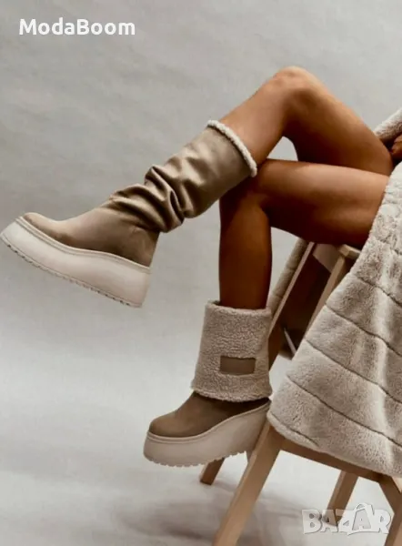 Боти на платформа - Велур, снимка 1