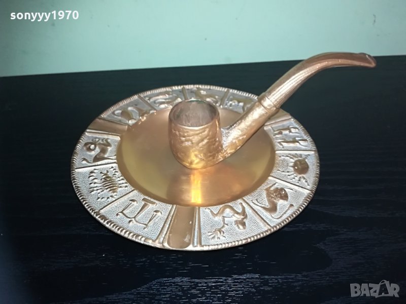 АНТИКА-свещник-лула/мед месинг-ВНОС ШВЕИЦАРИЯ, снимка 1