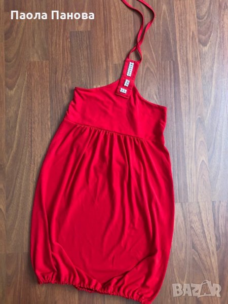 Червена къса рокля с камъни, снимка 1