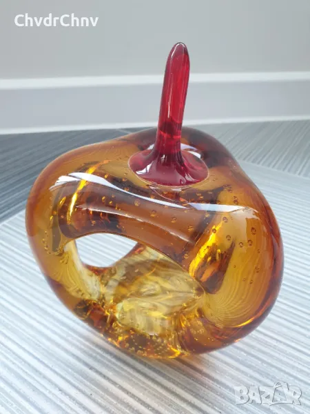 Murano стъклена фигура 19см-2кг/италианска абстрактна ябълка от Мурано стъкло, снимка 1