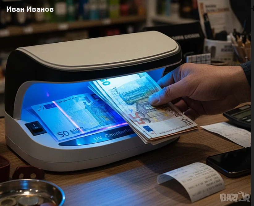 Детектор за фалшиви банкноти с UV LED светлина и акумулаторна батерия, снимка 1