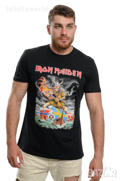 Нова мъжка тениска с дигитален печат на музикалната група IRON MAIDEN, Викинг С ГРЪБ, снимка 1