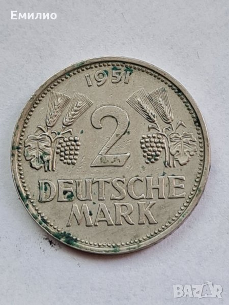 GERMANY 🇩🇪 2 D MARK 1951 F AUNC, снимка 1