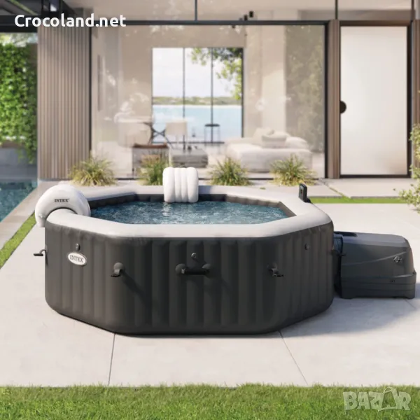 Надуваемо джакузи Intex PureSpa Bubble Deluxe, 6 места, 140 въздушни струи, тъмно сиво, снимка 1