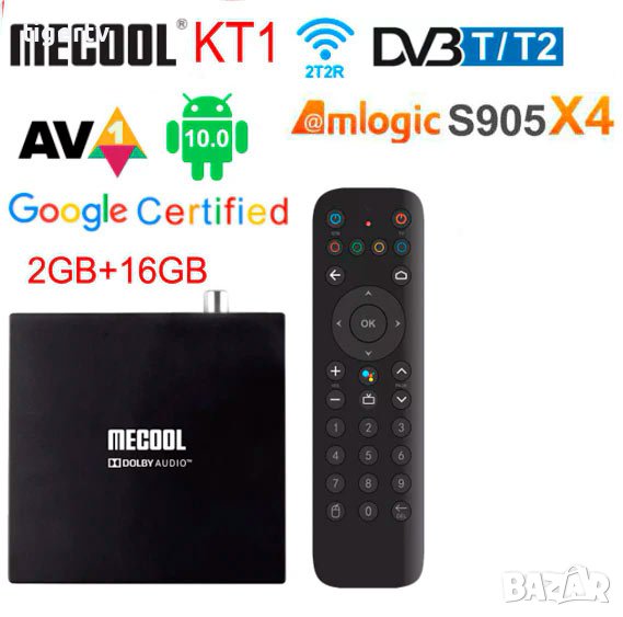 Хибриден TV Box + DVB-T2/C MECOOL KT1 Amlogic S905X4-B, Android 10 ATV, снимка 1