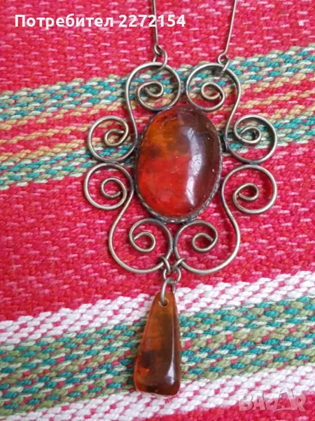 Сребърно колие с кехлибари янтар, снимка 1