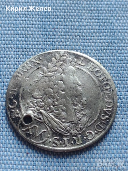 Сребърна монета 15 кройцера 1694г. Леополд първи Хал Тирол 13606, снимка 1
