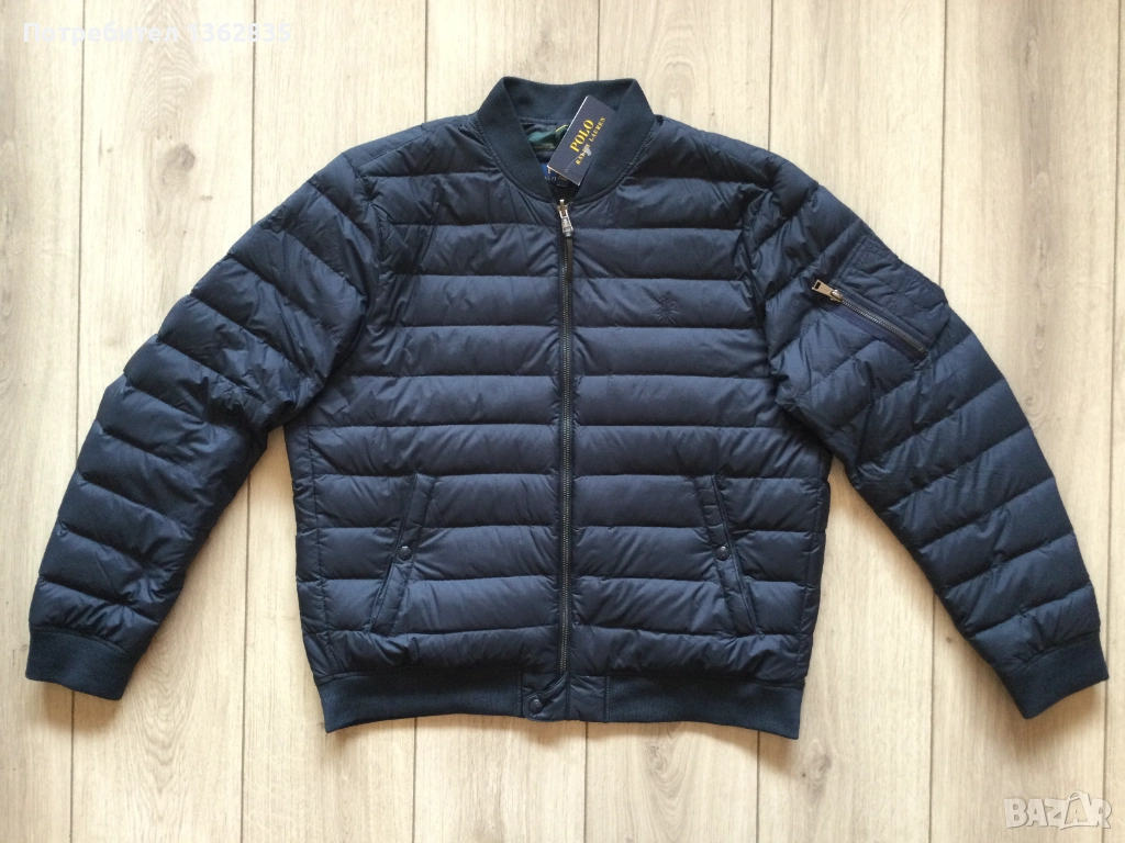 НОВО тъмно синьо пухено яке бомбър POLO RALPH LAUREN размер L от САЩ, снимка 1