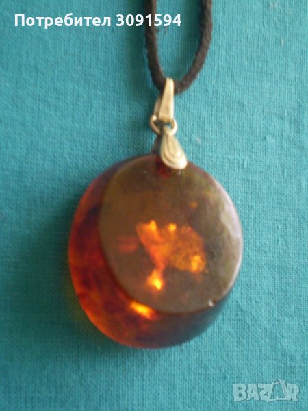Стара кехлибар висулка медальон сребро 875 кехлибар СССР, снимка 1