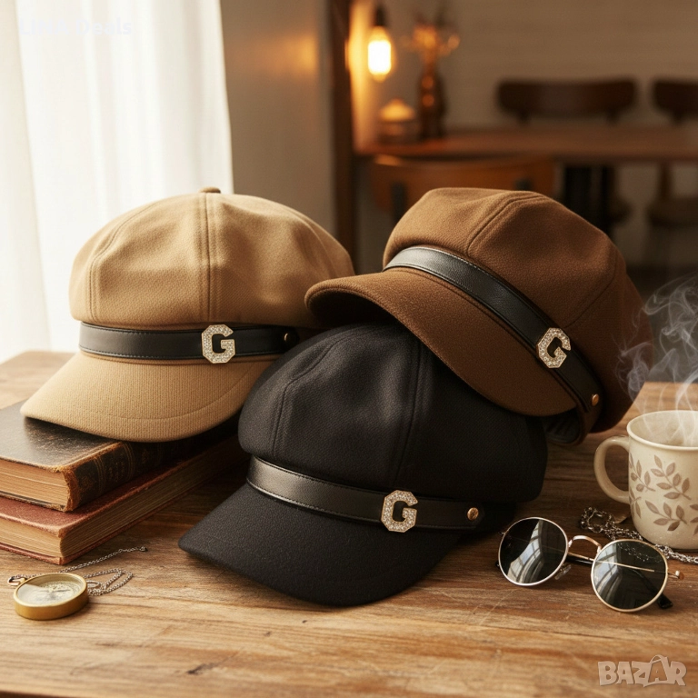 Елегантна дамска шапка тип фуражка с декоративна лента , снимка 1