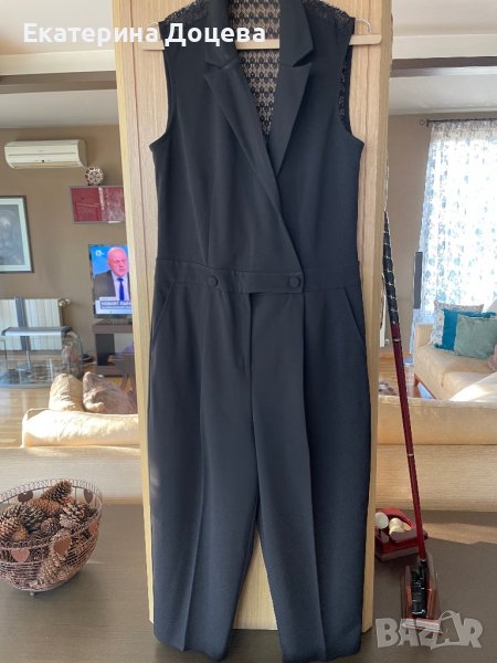 Черен гащеризон с гръб от дантела, снимка 1