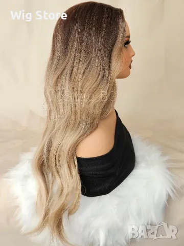 Светло кестенява перука без бретон на леки вълни, снимка 5 - Аксесоари за коса - 47656314