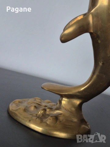 Ретро месингова статуетка „Делфин с топка“ – 18,5 см., снимка 2 - Антикварни и старинни предмети - 53294517