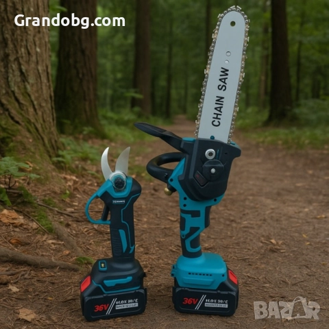 Промо 2в1 комплект WerkBull Акумулаторна Лозарска ножица с дисплей и Безчетков Трион с автоматично о