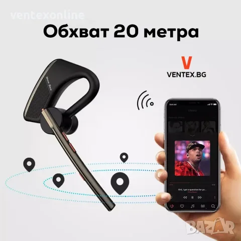 Безжична Bluetooth 5.2 Handsfree блутут слушалка за телефон 24 часа, снимка 4 - Слушалки, hands-free - 55739415