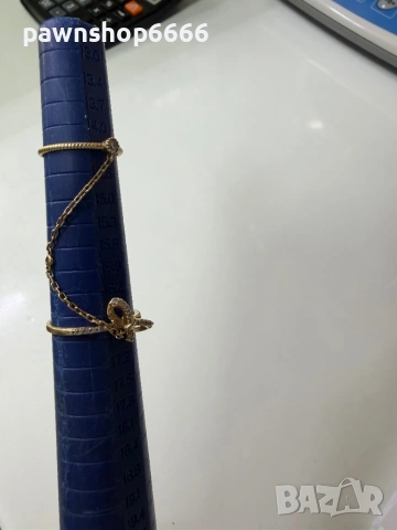 Златен двоен пръстен с верижка 14К - 2,27 грама, снимка 7 - Пръстени - 54190970