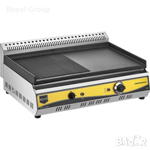 Професионална електрическа скара с гладка и оребрена чугунена плоча