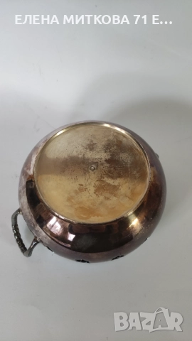 Старинен дебело посребрен комплект от 3 части-съд за подгряване и два подноса, снимка 8 - Антикварни и старинни предмети - 52377070