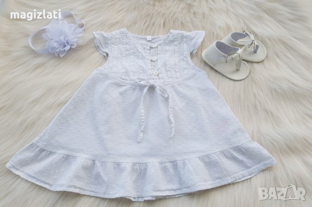 Бяла рокля 6-9 месеца , снимка 2 - Бебешки рокли - 29539483
