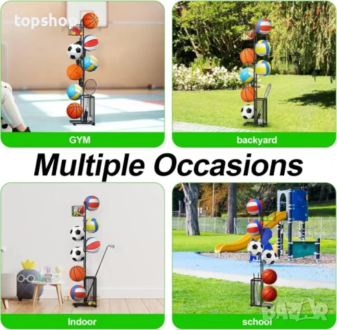 Nandae 7-степенна стойка за съхранение на топки и други спортни стоки, свободностояща, метална, снимка 7 - Други стоки за дома - 50578079