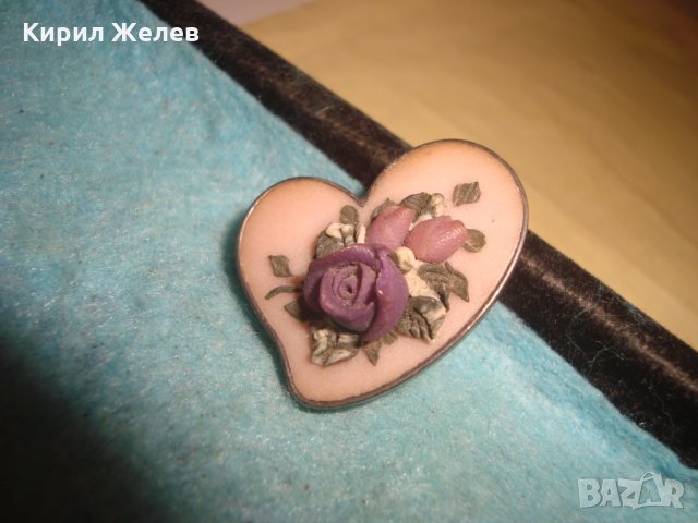 СТАРА ФЛОРАЛНА ВИНТИДЖ БРОШКА СЪРЧИЦЕ РЪЧНА ХУДОЖЕСТВЕНА ИЗРАБОТКА ПОСРЕБРЕНА 23753
