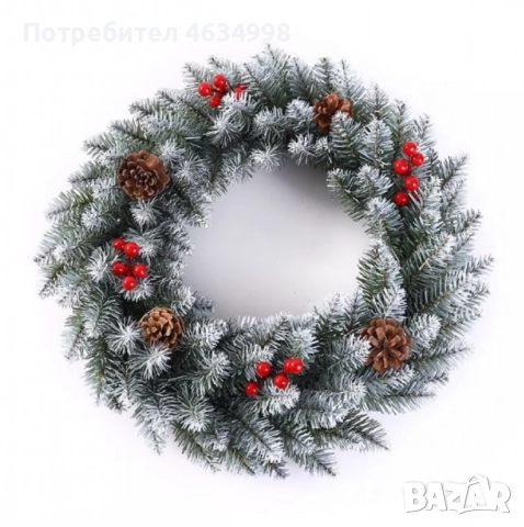 Голям коледен венец, декориран с изкуствени елхови шишарки, 50см. Характеристики:  Изкуствени елхови