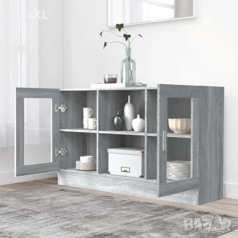vidaXL Шкаф витрина, сив сонома, 120x30,5x70 см, инженерно дърво, снимка 3 - Бюфети - 56148018